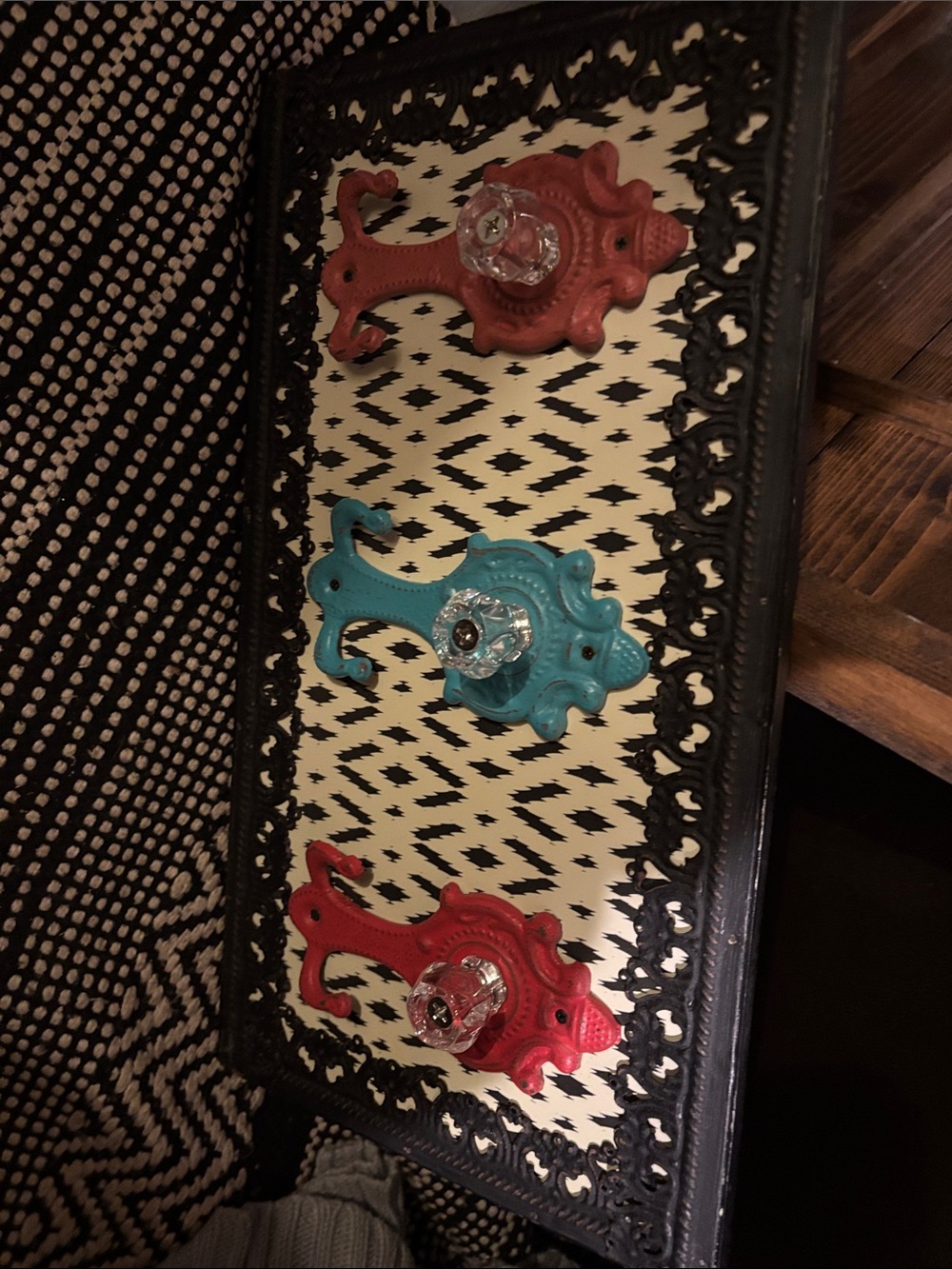 Vintage-Style Red & Turquoise Wall Hook Panel - Unbranded #009
